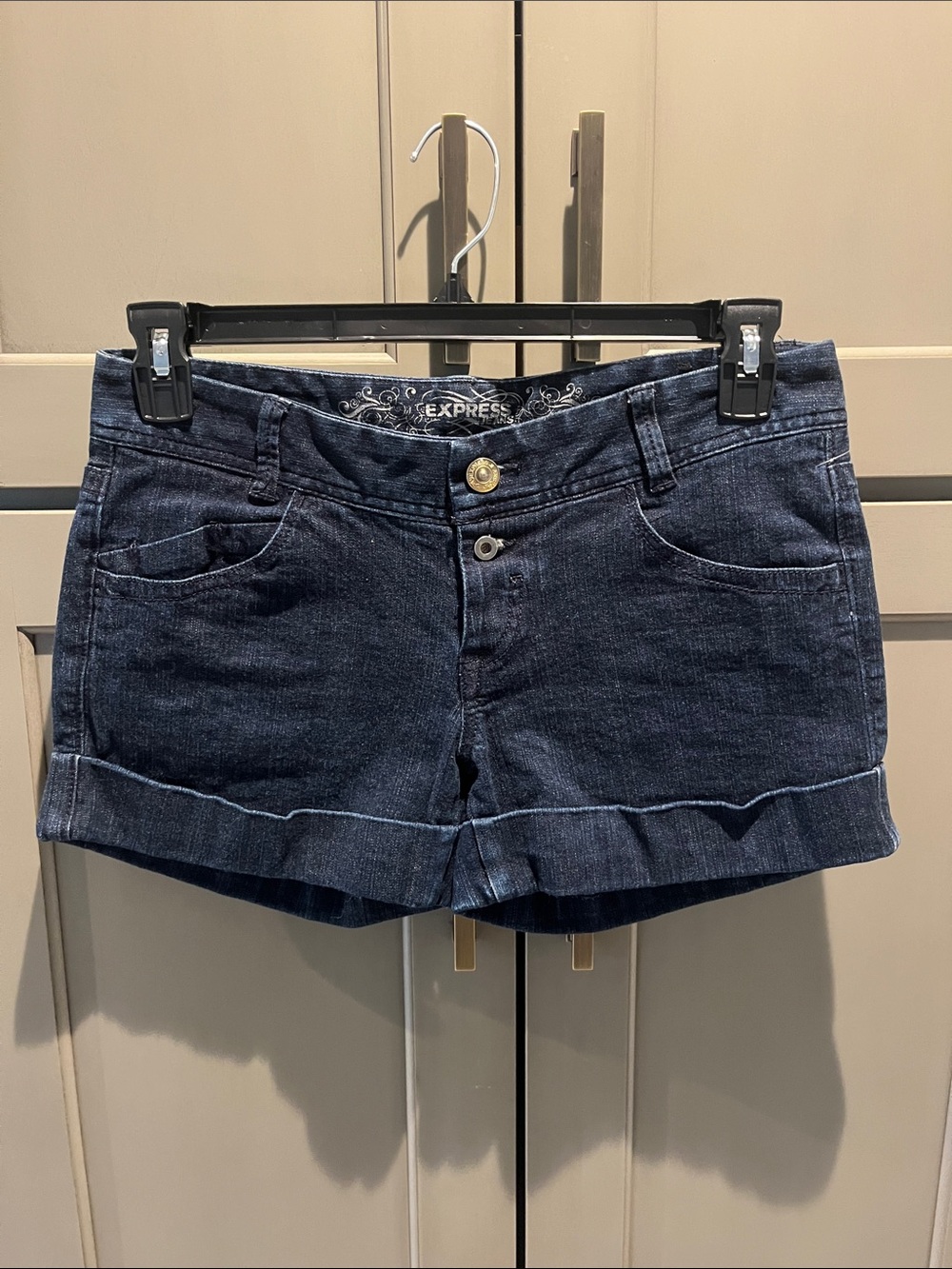 Express Dark Blue Cuffed Denim Shorts